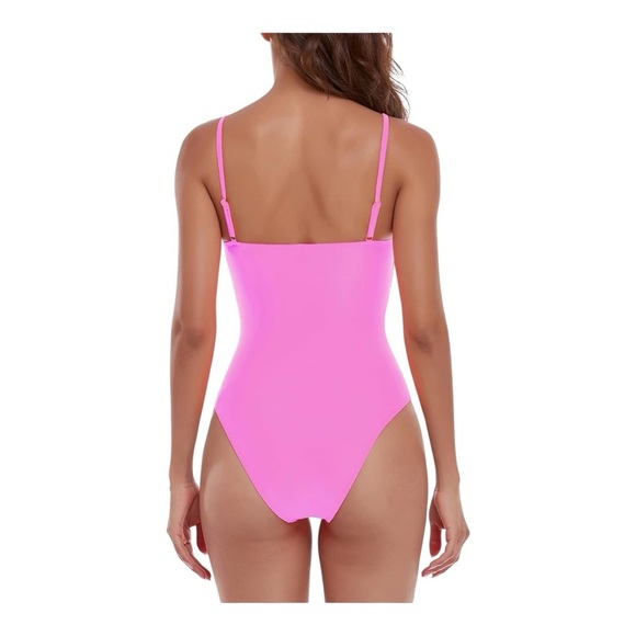 RELLECIGA Pink Bandeau One Piece Bathing Suit High Leg One Piece Swimsuit Sz XL - Picture 2 of 15